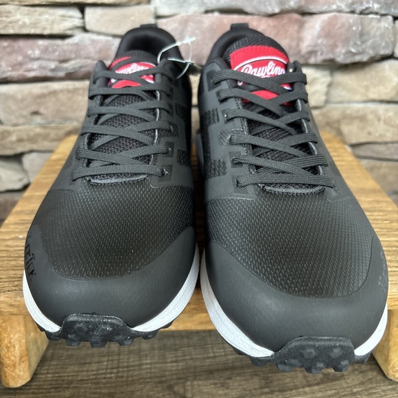 Rawlings League Turf Mens Shoes 8 D Black White Leather Lace-Up Baseball Cleats - Picture 2 of 16